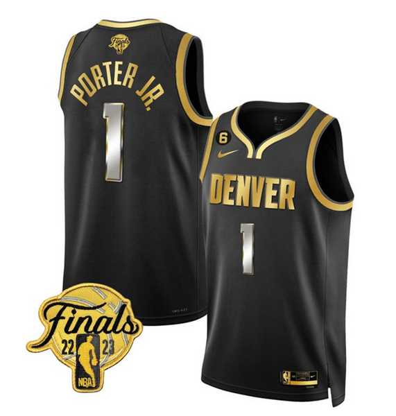 Mens Denver Nuggets #1 Michael Porter Jr. Black 2023 Finals Collection With NO.6 Patch Stitched Basketball Jersey Dzhi